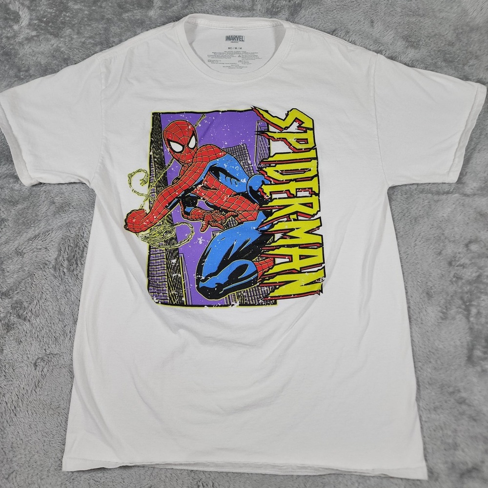 Marvel Spider-Man Shirt Mens Medium White Graphic T-Shirt Comic Book Superhero‎